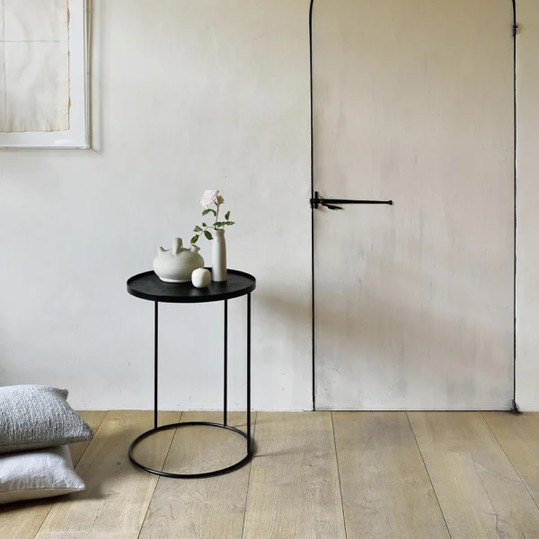 Elegant Black Teak and Metal Tray Side Table - Available in Three Shapes - Image 2