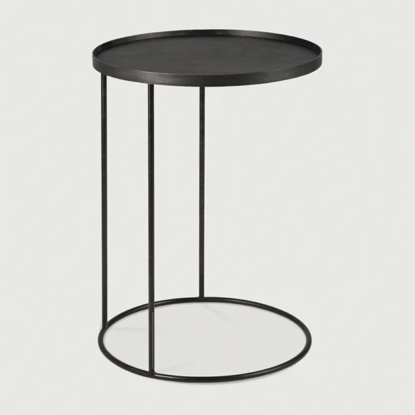 Elegant Black Teak and Metal Tray Side Table - Available in Three Shapes