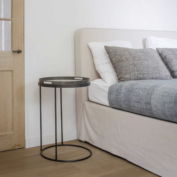 Elegant Black Teak and Metal Tray Side Table - Available in Three Shapes - Image 3