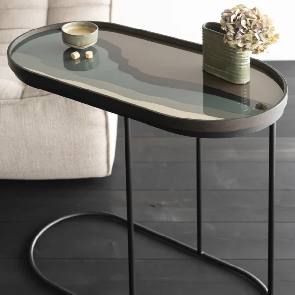 Elegant Black Teak and Metal Tray Side Table - Available in Three Shapes - Image 7