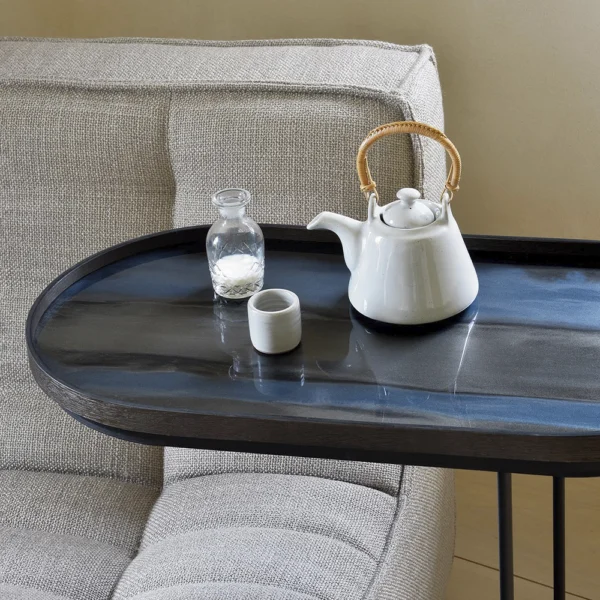 Elegant Black Teak and Metal Tray Side Table - Available in Three Shapes - Image 10