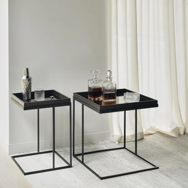 Elegant Black Teak and Metal Tray Side Table - Available in Three Shapes - Image 5