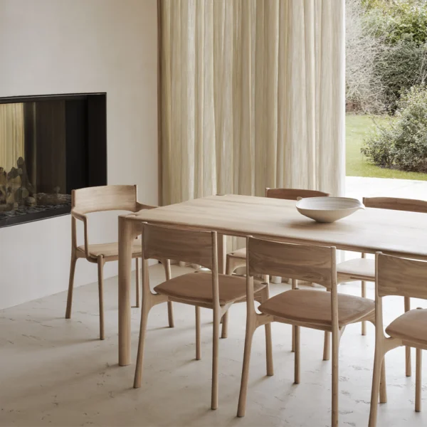 Refined Solid Oak and Teak Wood Dining Armchair - Available in Two Materials and Armrests - Image 6