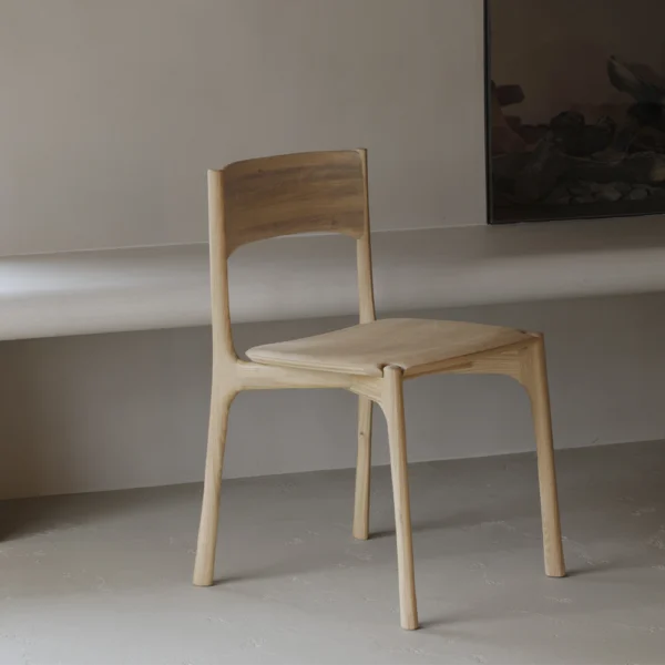 Refined Solid Oak and Teak Wood Dining Armchair - Available in Two Materials and Armrests - Image 5