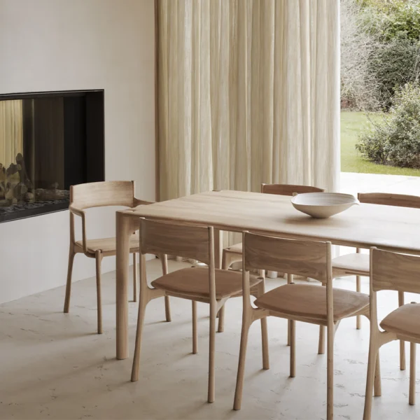 Refined Solid Oak and Teak Wood Dining Armchair - Available in Two Materials and Armrests - Image 4