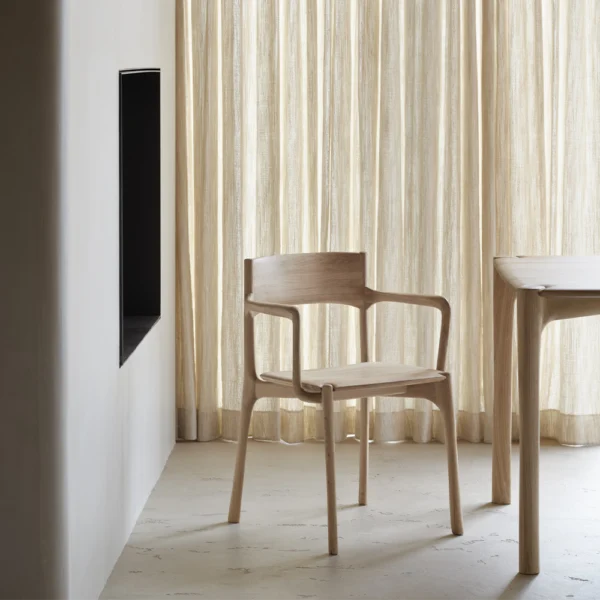 Refined Solid Oak and Teak Wood Dining Armchair - Available in Two Materials and Armrests - Image 3