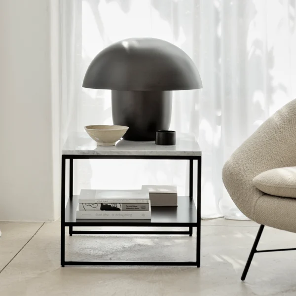 Marble Side Table With Black Metal Frame - Available in White Carrara or Dark Emperador - Image 2