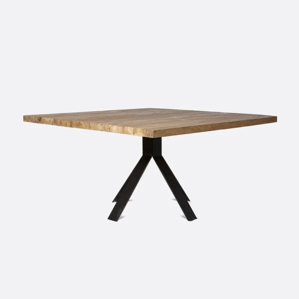 Rustic Solid Natural Teak Wood Dining Table with Contemporary Black Base - Image 2