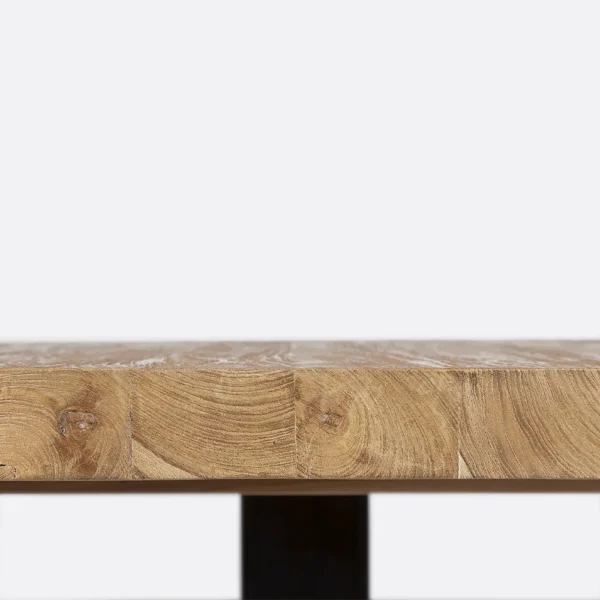 Rustic Solid Natural Teak Wood Dining Table with Contemporary Black Base - Image 3