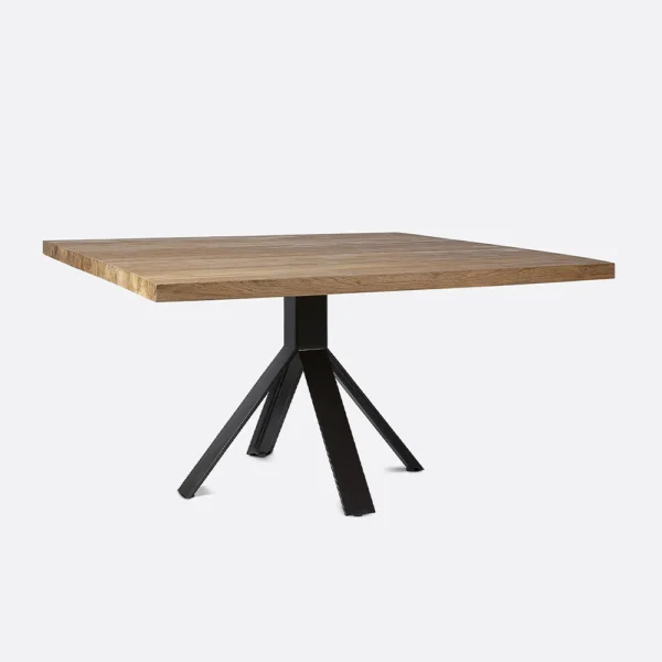 Rustic Solid Natural Teak Wood Dining Table with Contemporary Black Base
