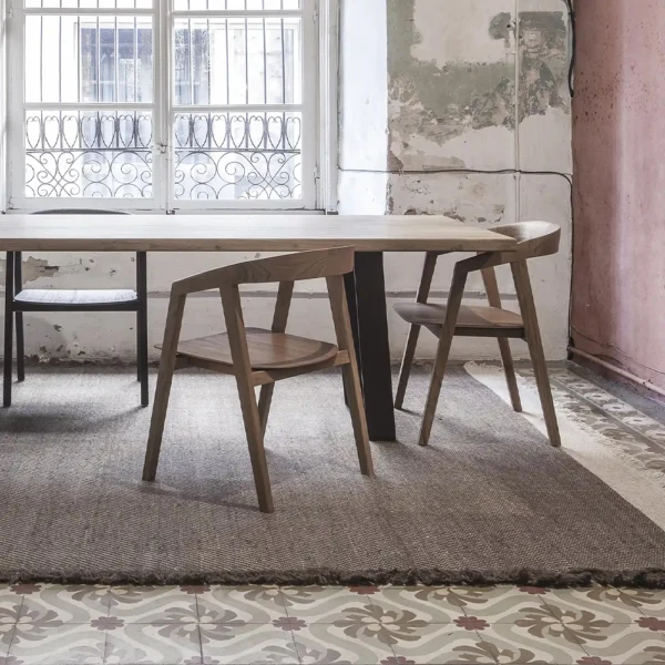 Solid Suar Wood Dining Table with Black Contemporary Base - Image 6
