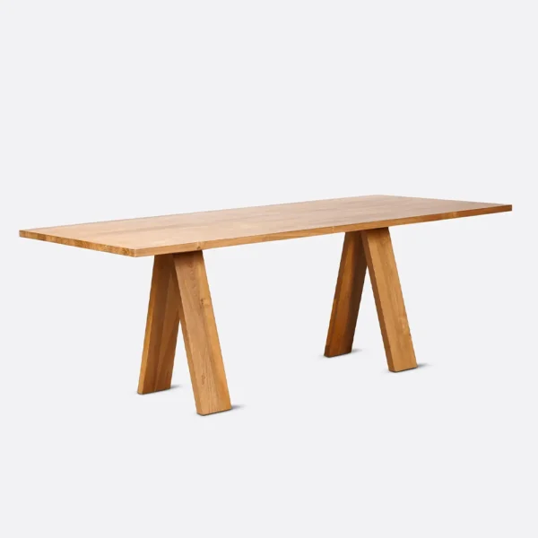 Contemporary Trestle Style Solid Natural Teak Wood Dining Table - Image 2