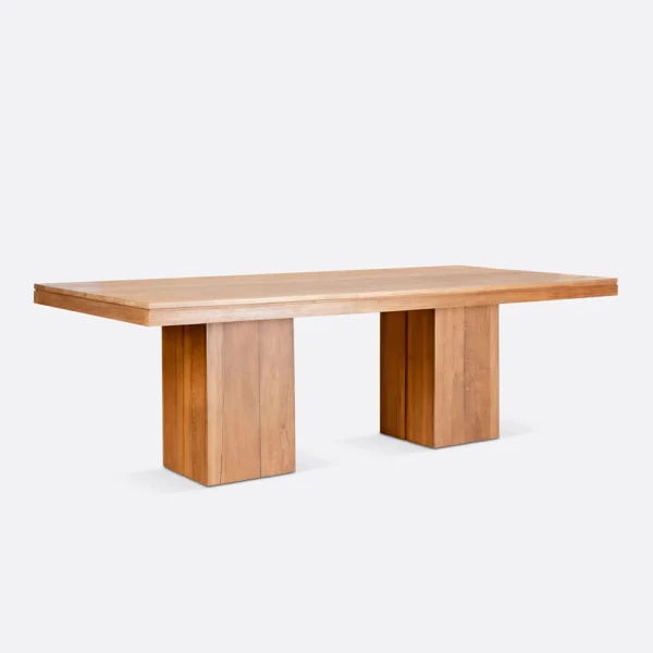 Stunning Solid Natural Teak Wood Dining Table with Pillar Base - Image 2