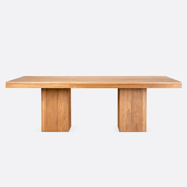 Stunning Solid Natural Teak Wood Dining Table with Pillar Base