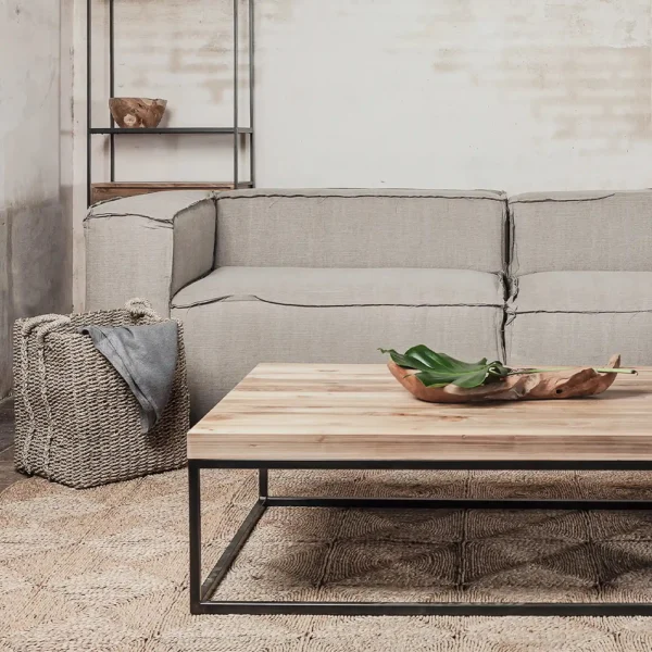 Solid Natural Teak Wood Coffee Table with Contemporary Base - Available in Two Sizes – Image 2