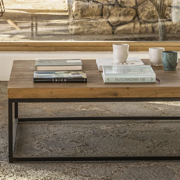 Solid Natural Teak Wood Coffee Table with Contemporary Base - Available in Two Sizes – Image 3