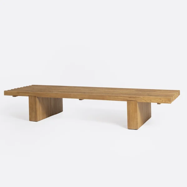 Slatted Top Solid Natural Teak Wood Coffee Table - Indoor and Outdoor – Image 4