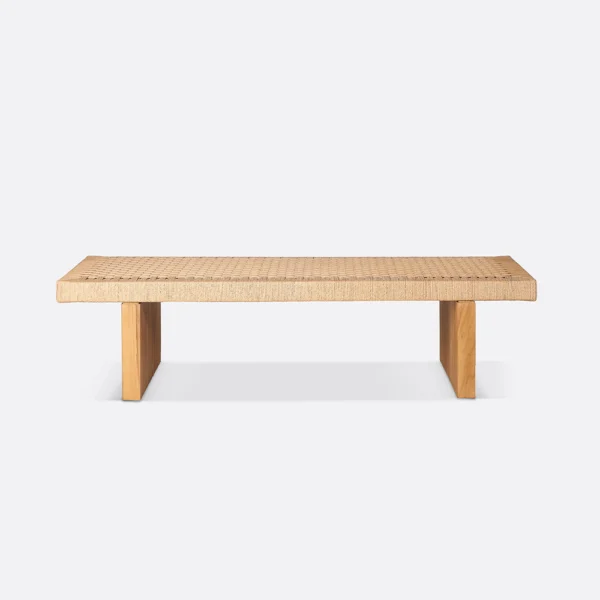 Solid Natural Teak Wood Coffee Table with Woven Cord Top