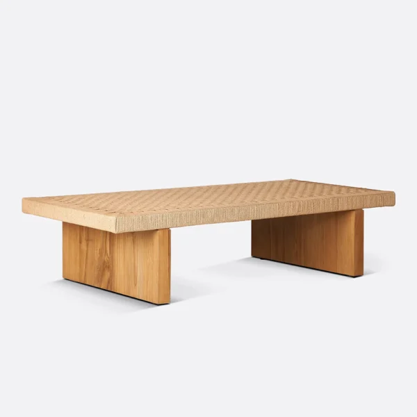 Solid Natural Teak Wood Coffee Table with Woven Cord Top – Image 3