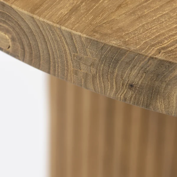 Beautiful Solid Teak Wood Side Table with Parallel Line Carved Detail – Image 2