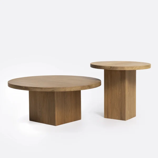 Beautiful Solid Teak Wood Side Table with Parallel Line Carved Detail – Image 6