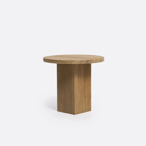 Beautiful Solid Teak Wood Side Table with Parallel Line Carved Detail – Image 3