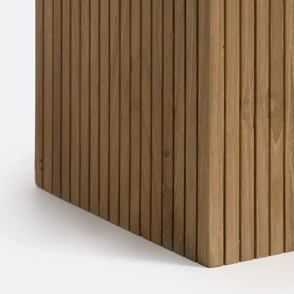 Beautiful Solid Teak Wood Side Table with Parallel Line Carved Detail – Image 4