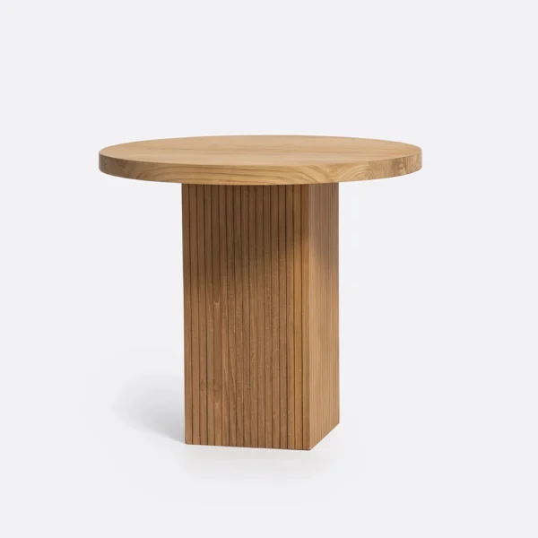 Beautiful Solid Teak Wood Side Table with Parallel Line Carved Detail