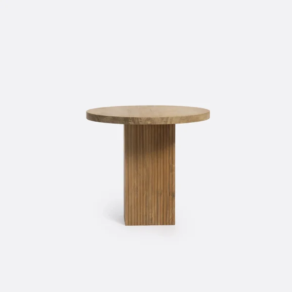 Beautiful Solid Teak Wood Side Table with Parallel Line Carved Detail – Image 5