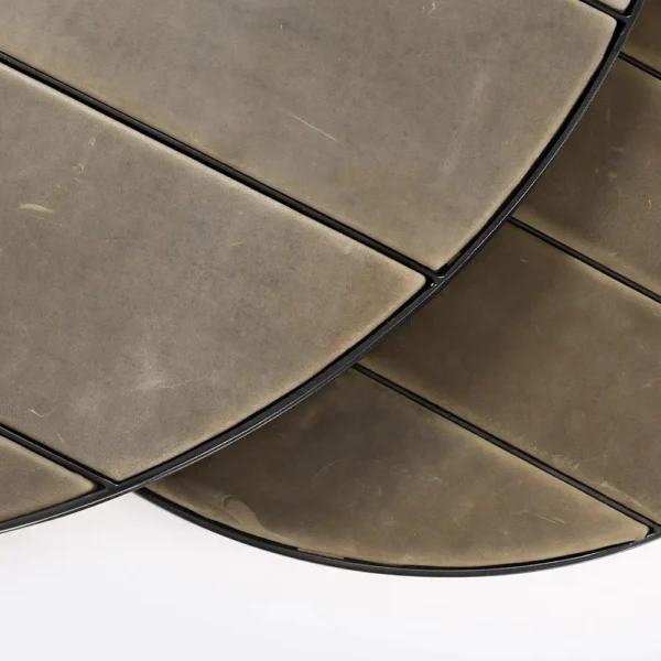 Aged Leather and Black Metal Nesting Coffee Tables – Image 5