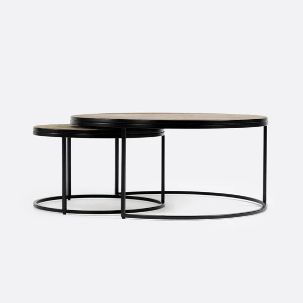 Aged Leather and Black Metal Nesting Coffee Tables – Image 6