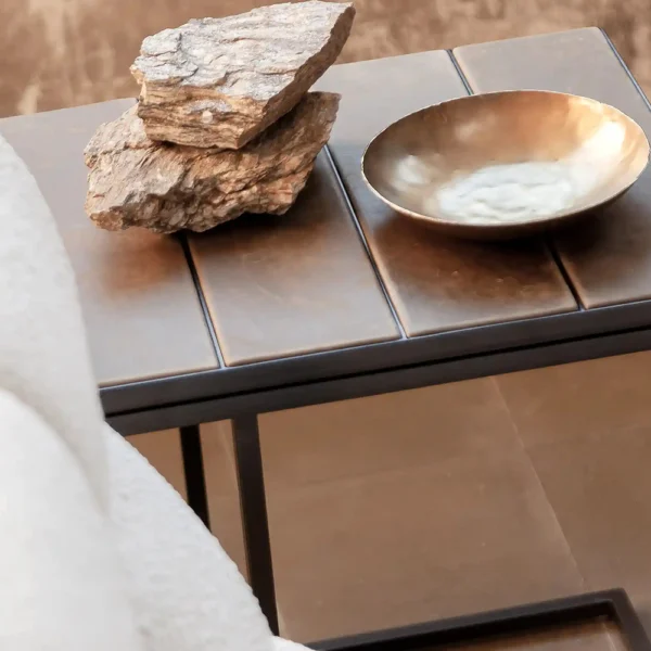 Aged Leather and Black Metal Nesting Side Table - Available in Round or Rectangular – Image 3