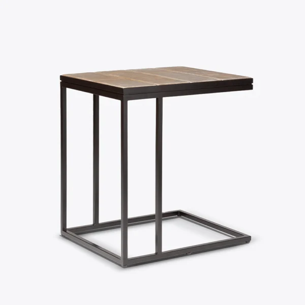 Aged Leather and Black Metal Nesting Side Table - Available in Round or Rectangular