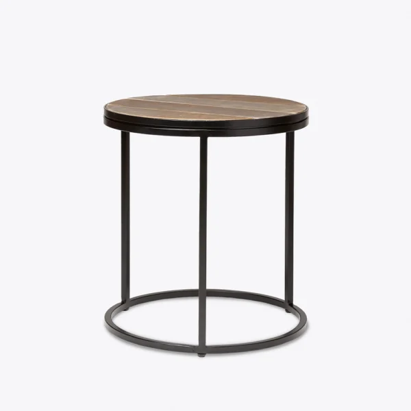 Aged Leather and Black Metal Nesting Side Table - Available in Round or Rectangular – Image 2