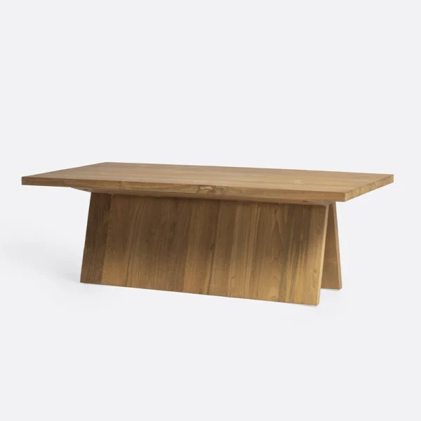 Stunning Solid Natural Teak Wood Coffee Table with Contemporary Trestle Style Base