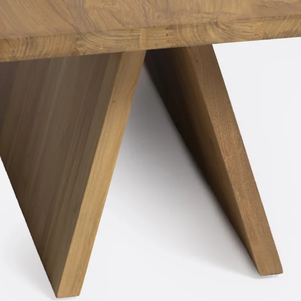 Stunning Solid Natural Teak Wood Coffee Table with Contemporary Trestle Style Base - Image 2