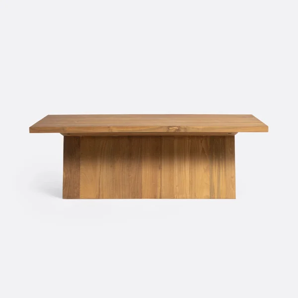Stunning Solid Natural Teak Wood Coffee Table with Contemporary Trestle Style Base - Image 3