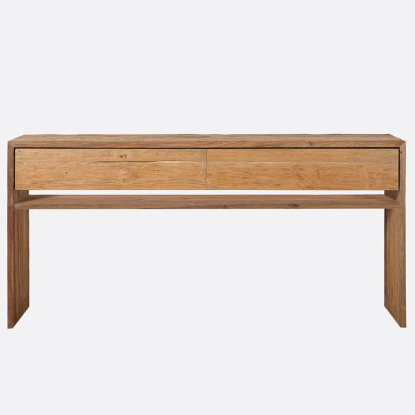 Natural Reclaimed Teak Wood Console Table with Two Drawers and Aged Eroded Finish - Available in Two Sizes - Image 2