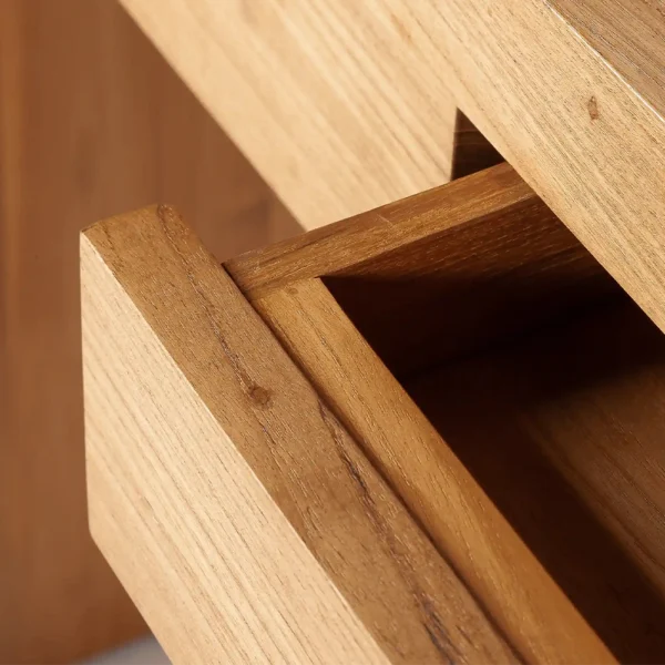 Minimalist Design Solid Natural Teak Wood Desk with Two Drawers - Image 5