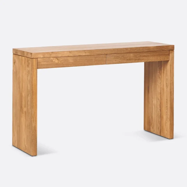 Minimalist Design Solid Natural Teak Wood Desk with Two Drawers - Image 2