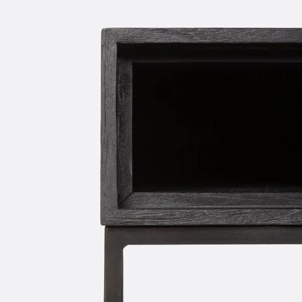 Solid Natural and Black Teak Wood Desk with Black Iron Base and Drawer - Image 2