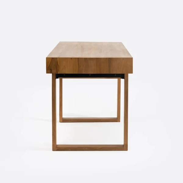 Geometrically Styled Solid Natural Teak Wood Desk with Four Drawers - Image 4