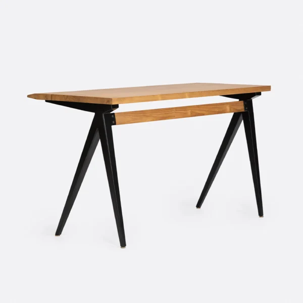 Solid Natural Teak Wood Desk with Black Iron Contemporary Base - Image 6