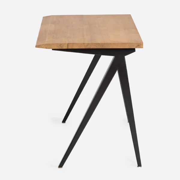 Solid Natural Teak Wood Desk with Black Iron Contemporary Base - Image 2