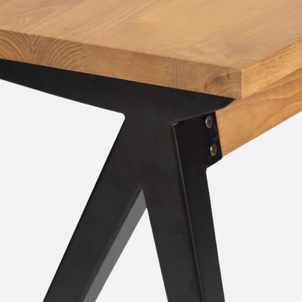 Solid Natural Teak Wood Desk with Black Iron Contemporary Base - Image 3