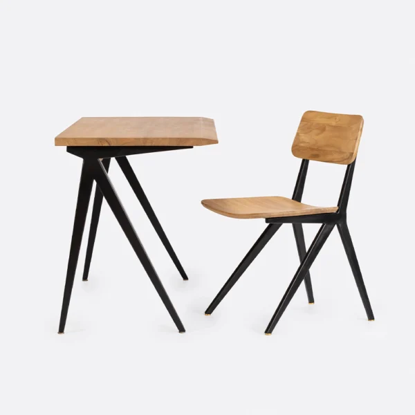 Solid Natural Teak Wood Desk with Black Iron Contemporary Base - Image 7