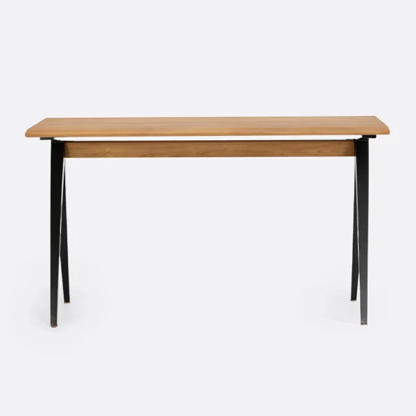 Solid Natural Teak Wood Desk with Black Iron Contemporary Base