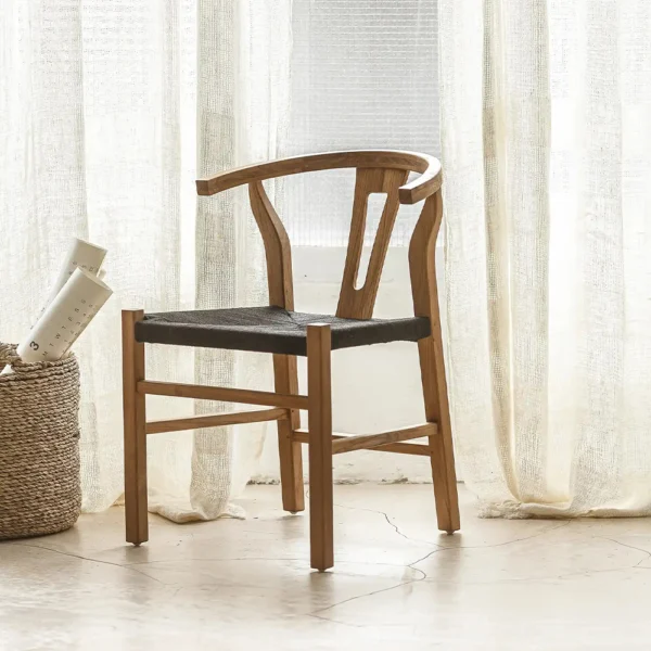 Timeless Design Solid Teak Wood and Cord Dining Chair - Available in Natural and Brushed Black Teak Wood - Image 2