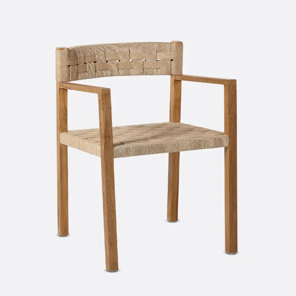 Iconic Solid Teak Wood Dining Chair with Woven Cord Seat and Back Rests - Available in Natural or Brushed Black Teak Wood - Image 2