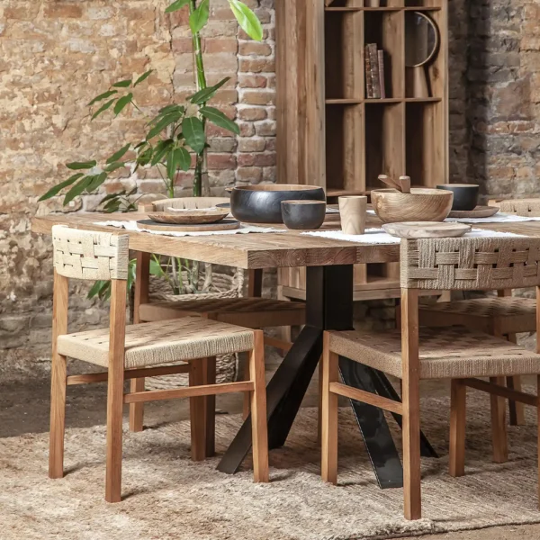 Iconic Solid Teak Wood Dining Chair with Woven Cord Seat and Back Rests - Available in Natural or Brushed Black Teak Wood - Image 7